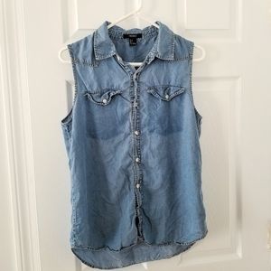 Casual Sleeveless Faux Denim Top